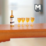 Miniature Wine Bottle and Glasses Set of 5 , 1:12 Scale Dollhouse Wine and Glasses  - B040