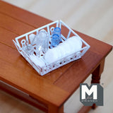 Dollhouse Supplies Washing Up Set 1:12 Scale Miniature Clean Dish on Rack 1-7/8 inch wide (fixed set) - F061