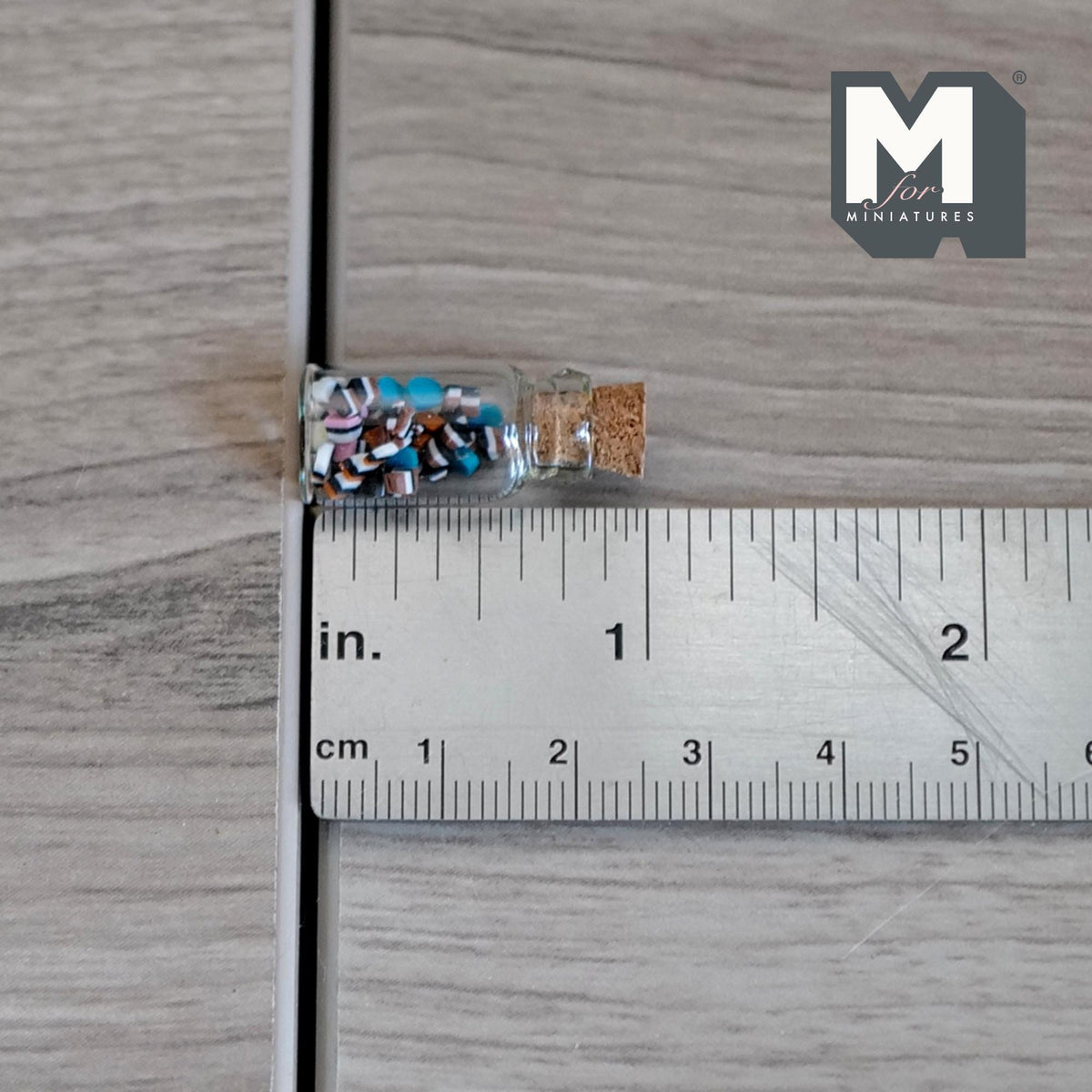 1:12 Scale Miniature Licorice Candy Jar with Cork Lid, 13/16 inch tall, DIY Dollhouse Supply (glass)