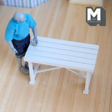 Dollhouse Supplies Miniature Farmhouse Table 1:12 Scale Patio Table Dollhouse Dining Table Furniture 4-1/2 inch long (wood) (white) - K025