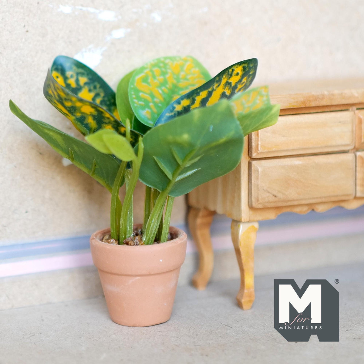 1:12 Scale Miniature Croton Plant in Terracotta Pot, 3-11/16 inch tall, DIY Dollhouse Supply