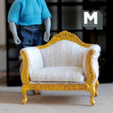 Miniature French Armchair Gold and White Dollhouse Supplies Furniture 1 Inch Scale 3-1/4 inch high - K022