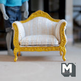 Miniature French Armchair Gold and White Dollhouse Supplies Furniture 1 Inch Scale 3-1/4 inch high - K022