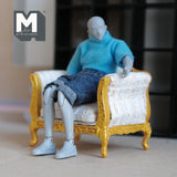 Miniature French Armchair Gold and White Dollhouse Supplies Furniture 1 Inch Scale 3-1/4 inch high - K022
