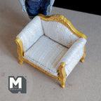 1:12 Scale Miniature French Armchair, Carved Frame, Cabriole Legs, 3-1/4 inch tall, DIY Dollhouse Supply (gold and white)
