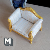 Miniature French Armchair Gold and White Dollhouse Supplies Furniture 1 Inch Scale 3-1/4 inch high - K022