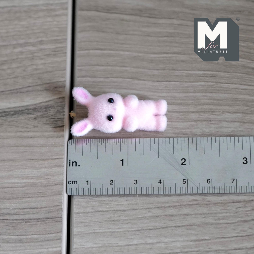 1:12 Scale Miniature Sitting Bunny Doll, 1-5/16 inch tall, DIY Dollhouse Supply (flocked skin) (pink)