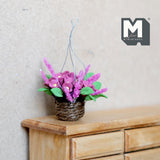 Miniature Hanging Flower Basket 1:12 Scale Dollhouse Supplies Garden Flowers 1-11/16 inch dia. (pink) - F098