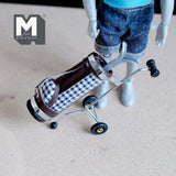 Miniature Golf Bag with Clubs 1:12 Scale Sports Faux Leather Golf Pull Cart Trolley 3-1/4 inch tall (brown) - A092