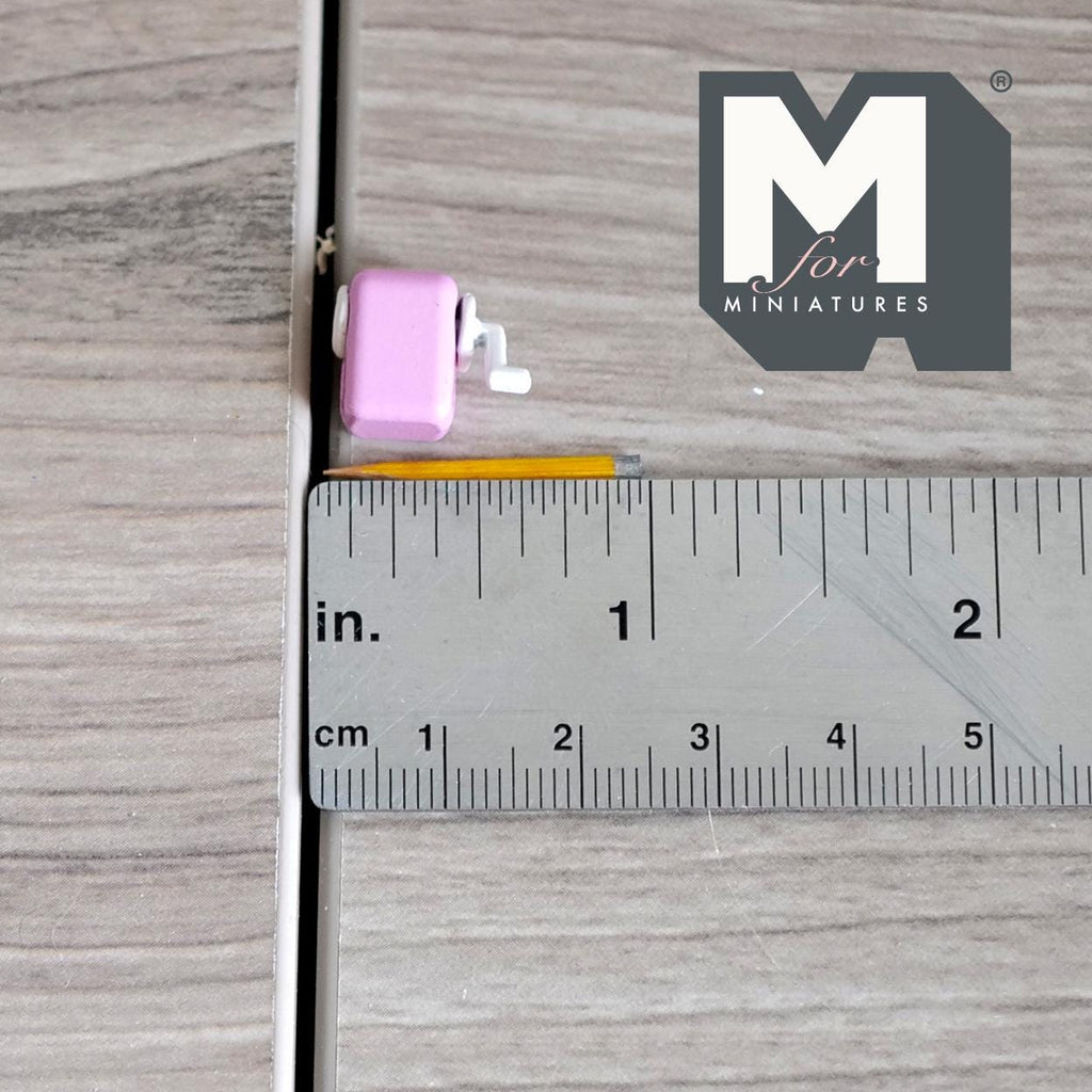 1:12 Scale Miniature Crank Pencil Sharpener with Pencil, 1/2 inch tall, DIY Dollhouse Supply (lavender) (non working)