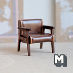 1:12 Scale Miniature Mid Century Lounge Chair, Wood Frame, Faux Leather Seat, 2-1/2 inch wide, DIY Dollhouse Supply (light brown)
