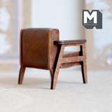 Miniature Lounge Chair 1:12 Scale Dollhouse Supplies Furniture Armchair Club Chair Faux Leather 2-1/2 inch wide (light brown) - K008