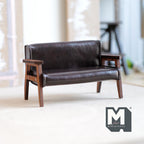 1:12 Scale Miniature Mid Century Loveseat, 2 Seater Sofa, Dark Brown Faux Leather, Angular Wood Frame, 4-1/2 inch wide, DIY Dollhouse Supply