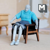 Miniature Lounge Chair 1:12 Scale Dollhouse Supplies Furniture Armchair Club Chair Faux Leather 2-1/2 inch wide (dark brown) - K008