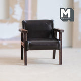 Miniature Lounge Chair 1:12 Scale Dollhouse Supplies Furniture Armchair Club Chair Faux Leather 2-1/2 inch wide (dark brown) - K008