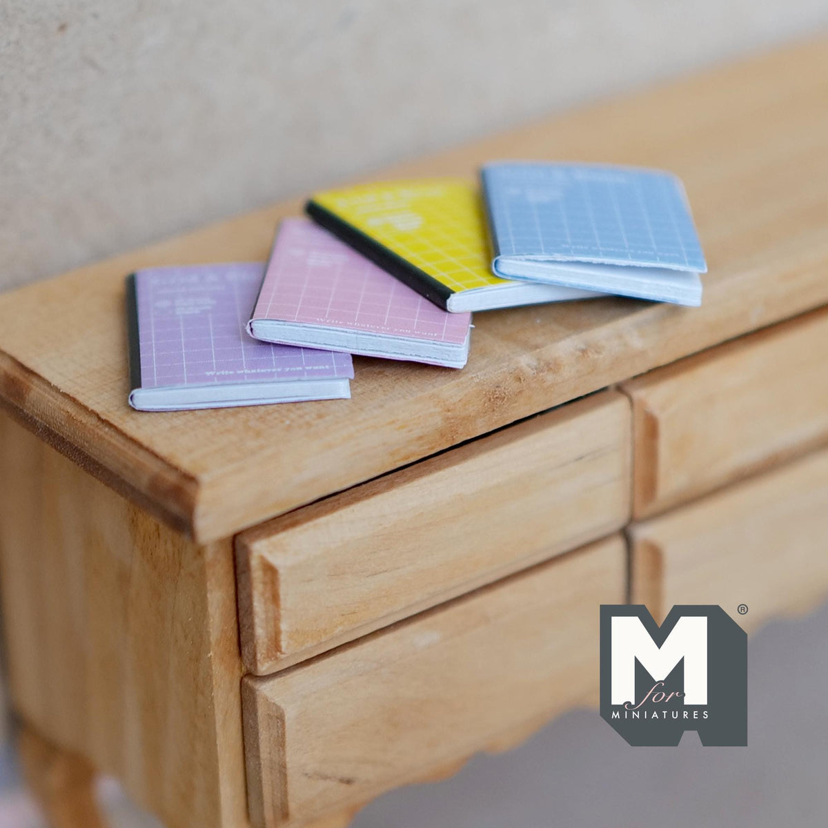 1:12 Scale Miniature Notebooks, Pastel Covers, Set of 4, 1 inch tall, DIY Dollhouse Supply (blank pages)