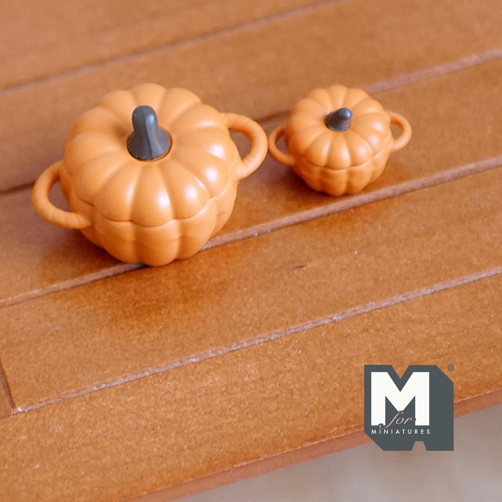 1:12 Scale Miniature Pumpkin Cooking Pots with Lids, Set of 2, 11/16 inch tall, DIY Dollhouse Supply (orange)