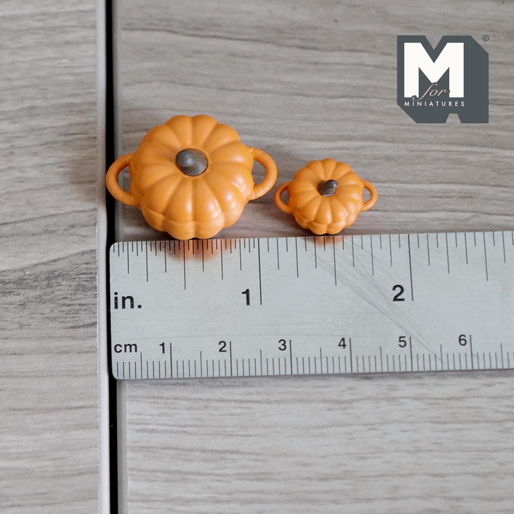 1:12 Scale Miniature Pumpkin Cooking Pots with Lids, Set of 2, 11/16 inch tall, DIY Dollhouse Supply (orange)