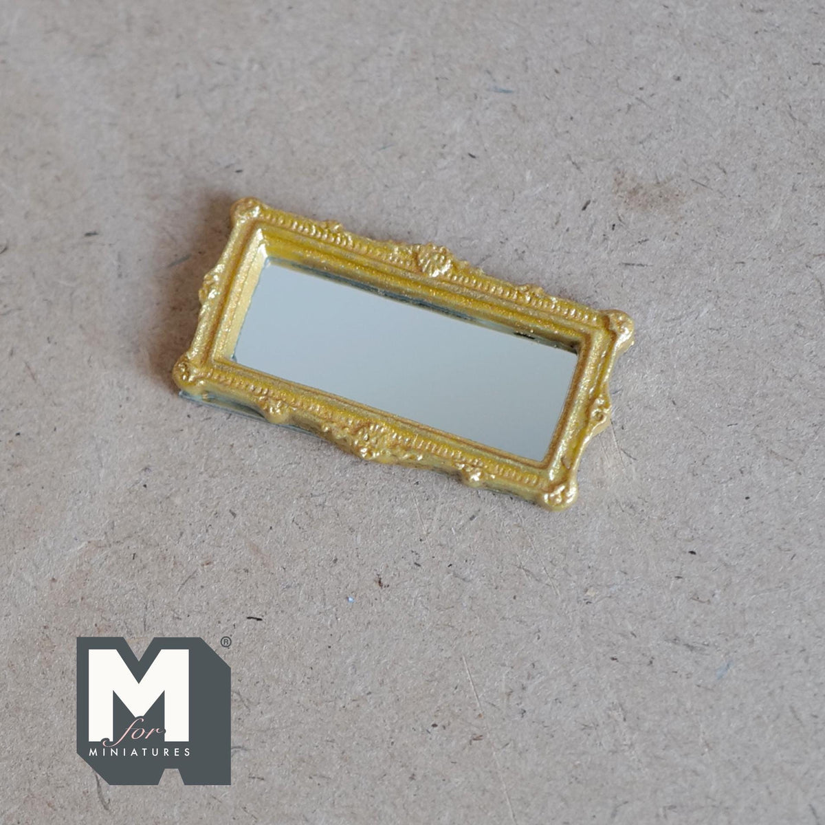 1:12 Scale Miniature Ornate Rectangular Mirror, 1-7/8 inch wide, DIY Dollhouse Supply (gold)