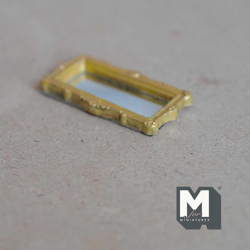 1:12 Scale Miniature Ornate Rectangular Mirror, 1-7/8 inch wide, DIY Dollhouse Supply (gold)