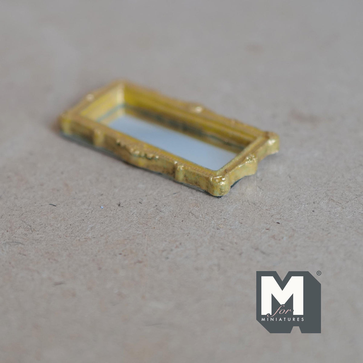 1:12 Scale Miniature Ornate Rectangular Mirror, 1-7/8 inch wide, DIY Dollhouse Supply (gold)