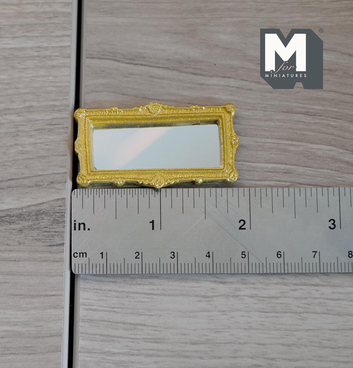 1:12 Scale Miniature Ornate Rectangular Mirror, 1-7/8 inch wide, DIY Dollhouse Supply (gold)