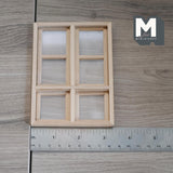 Dollhouse Window Frame 1:12 Scale Miniature Six-Pane with Sash Windows Unfinished 4-1/2 inch tall - I029