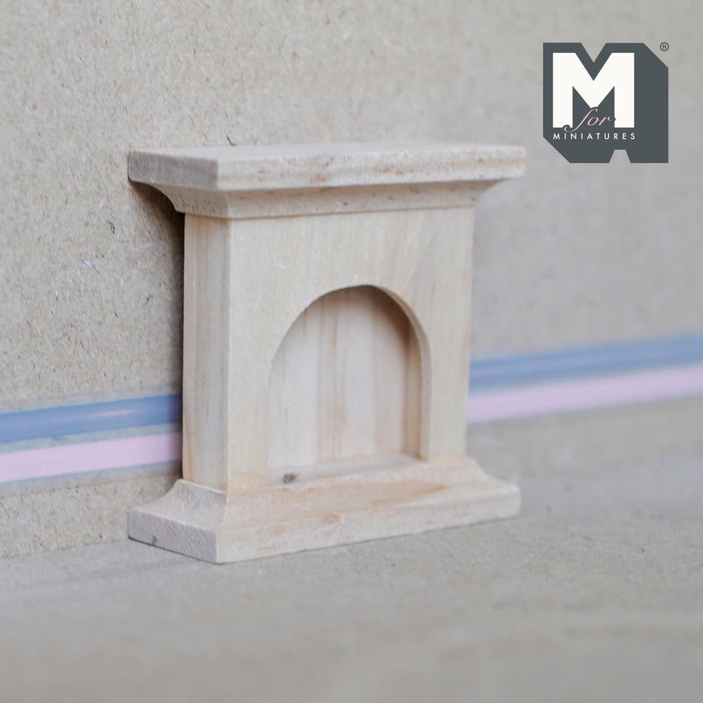 1:12 Scale Miniature Unpainted Wood Fireplace Surround, Arched Opening, 2-5/8 inch tall, DIY Dollhouse Supply