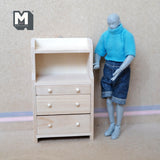 Miniature Bureau 1:12 Scale Dollhouse Supplies Chest of Drawers Dresser with Open Shelf Unfinished 4-9/16 inch tall - I011