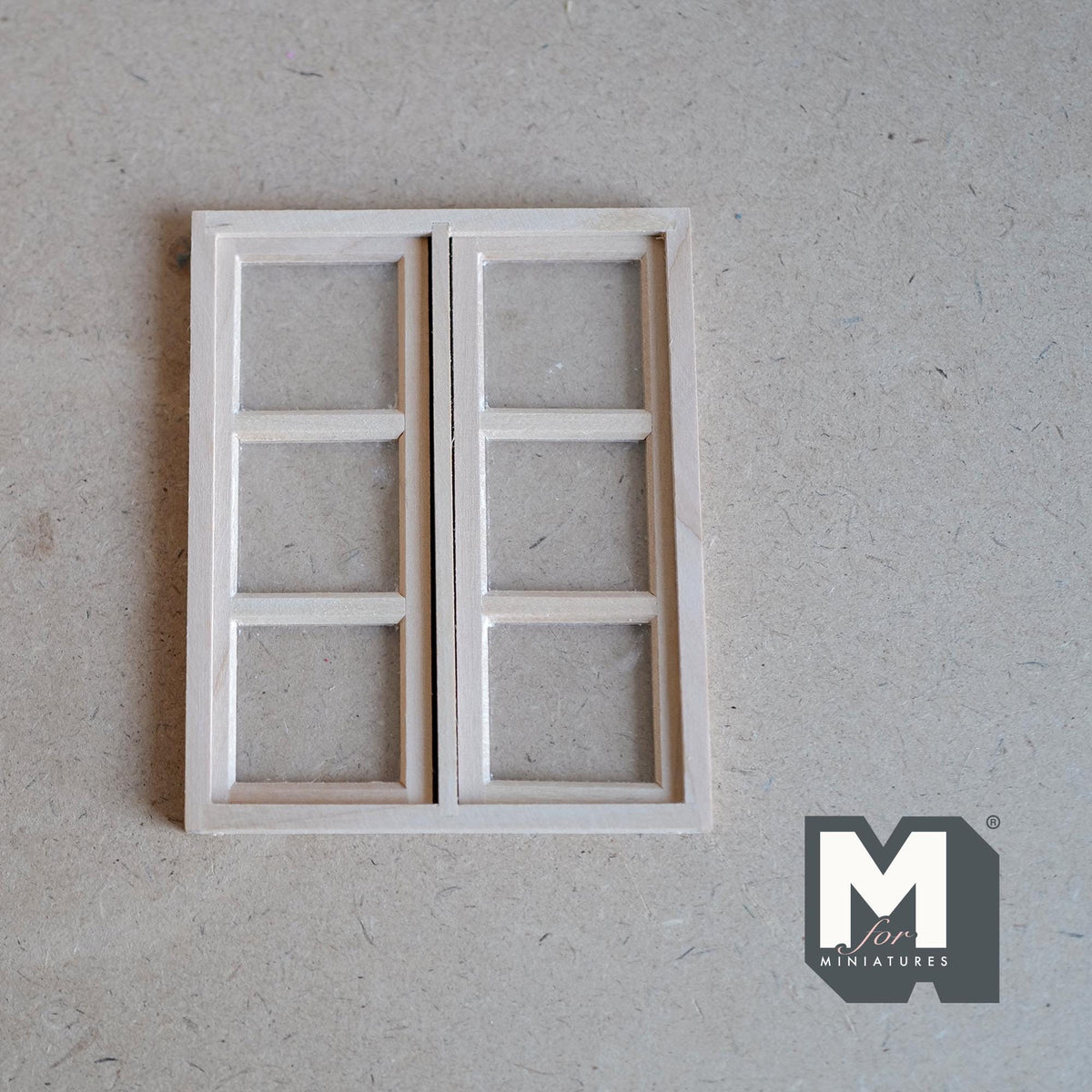 1:12 Scale Miniature Unpainted Wood 6 Pane Double Sliding Window, Acrylic Glazing, 4 inch high, DIY Dollhouse Supply