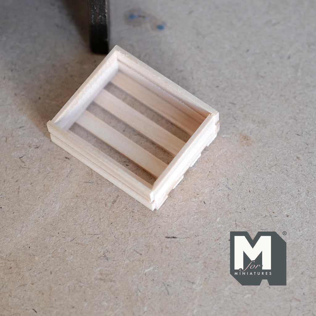 1:12 Scale Miniature Unpainted Wood Crate, 8 Slat, Shallow, 1-1/2 inch long, DIY Dollhouse Supply