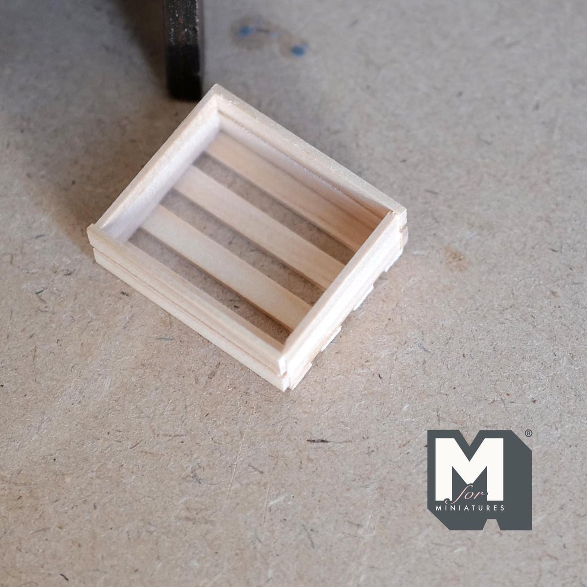 1:12 Scale Miniature Unpainted Wood Crate, 8 Slat, Shallow, 1-1/2 inch long, DIY Dollhouse Supply