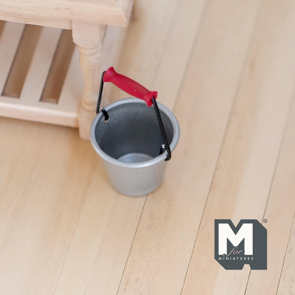 1:12 Scale Miniature Metal Bucket with Handle, 13/16 inch tall, DIY Dollhouse Supply (silver)