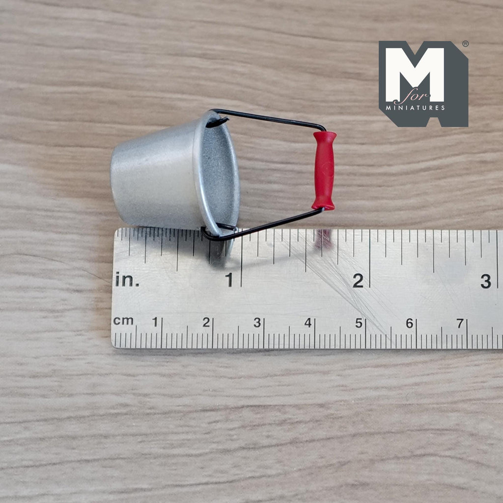 1:12 Scale Miniature Metal Bucket with Handle, 13/16 inch tall, DIY Dollhouse Supply (silver)