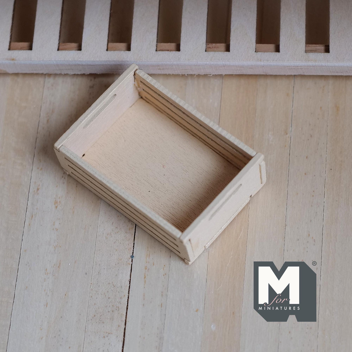 1:12 Scale Miniature Unpainted Wood Slatted Crate with Hand Holes, 1-9/16 inch long, DIY Dollhouse Supply