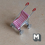 Miniature Baby Stroller Fabric Seat 1:12 Scale Dollhouse Supplies Metal Pram Baby Carriage 2-1/16 inch tall (silver) - G097