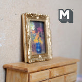 Miniature Framed Flower Painting 1:12 Scale Ornate Frame Wall Art Dollhouse Supplies Artwork 3 inch tall - F053