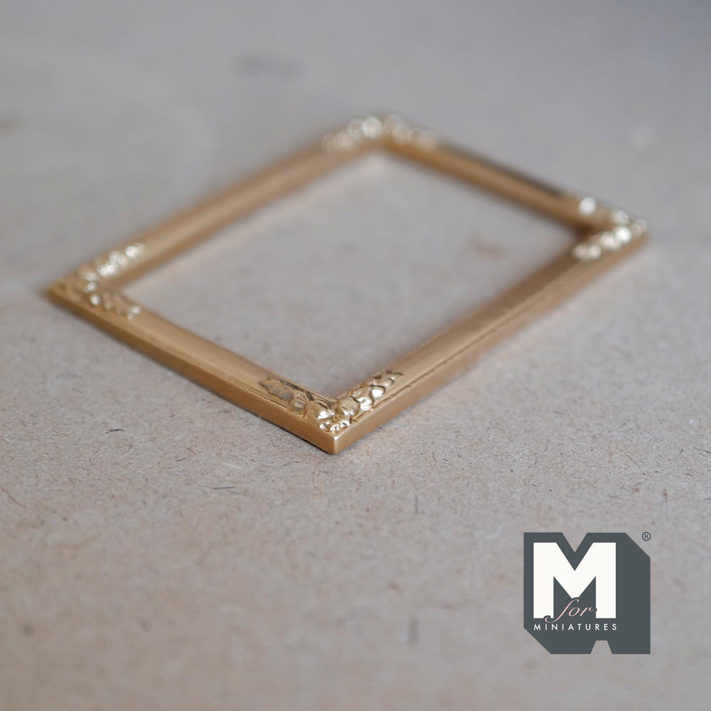 1:12 Scale Miniature Large Ornate Picture Frame, Decorated Corners, 3-1/4 inch wide, DIY Dollhouse Supply (resin) (gold)