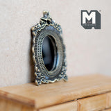 Miniature Metal Oval Mirror 1:12 Scale Dollhouse Supplies Mirror with Flowers and Bird Frame 2-3/8 inch tall (metal) - F039