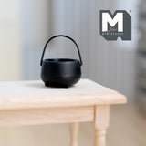 Miniature Metal Stew Pot 1:12 Scale Dollhouse Supplies Cauldron Soup Pot with Handle 7/8 inch dia. (black) - A034