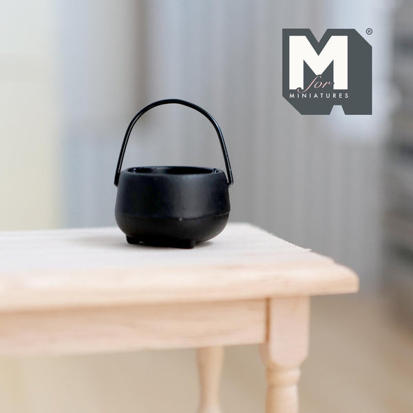 Miniature Metal Stew Pot 1:12 Scale Dollhouse Supplies Cauldron Soup Pot with Handle 7/8 inch dia. (black) - A034