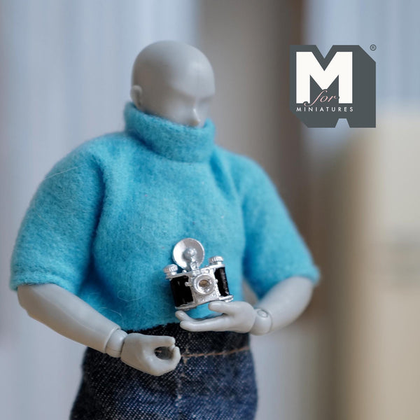 Miniature Old Camera with Flash Light 1:12 Scale Dollhouse Supplies Metal Camera 9/16 inch tall - E101