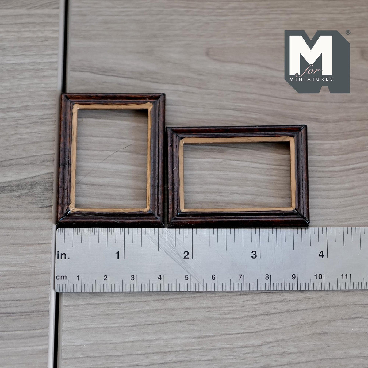 1:12 Scale Miniature Wood Picture Frames, 2 Sizes, Set of 2, 2-3/16 inch long, DIY Dollhouse Supply (dark brown)
