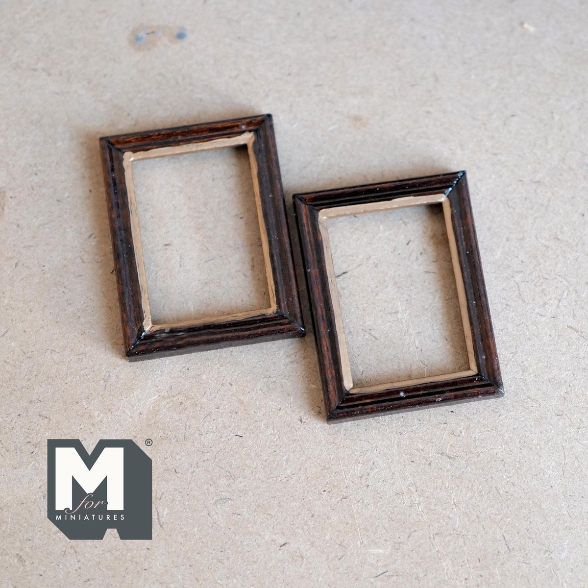 1:12 Scale Miniature Wood Picture Frames, 2 Sizes, Set of 2, 2-3/16 inch long, DIY Dollhouse Supply (dark brown)