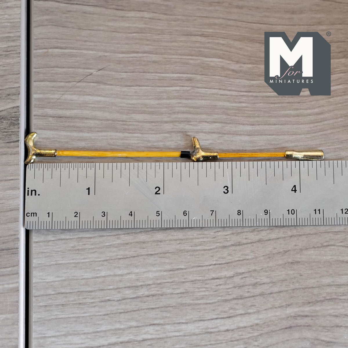 1:12 Scale Miniature Walking Stick and Shoe Horn, Set of 2, 2-3/8 inch long, DIY Dollhouse Supply (gold)