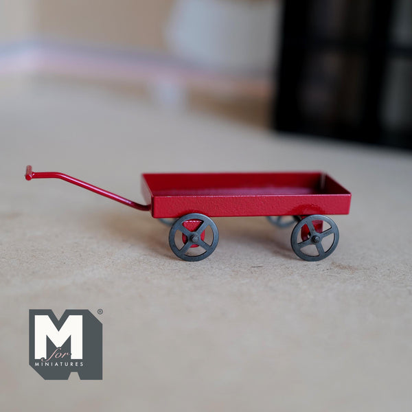 Miniature Metal Pull Wagon 1:12 Scale Pulling Cart Pull Along Cart Red Wagon Pull Cart 1-3/16 inch wide (red) - H032