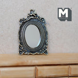 Miniature Metal Oval Mirror 1:12 Scale Dollhouse Supplies Mirror with Flowers and Bird Frame 2-3/8 inch tall (metal) - F039