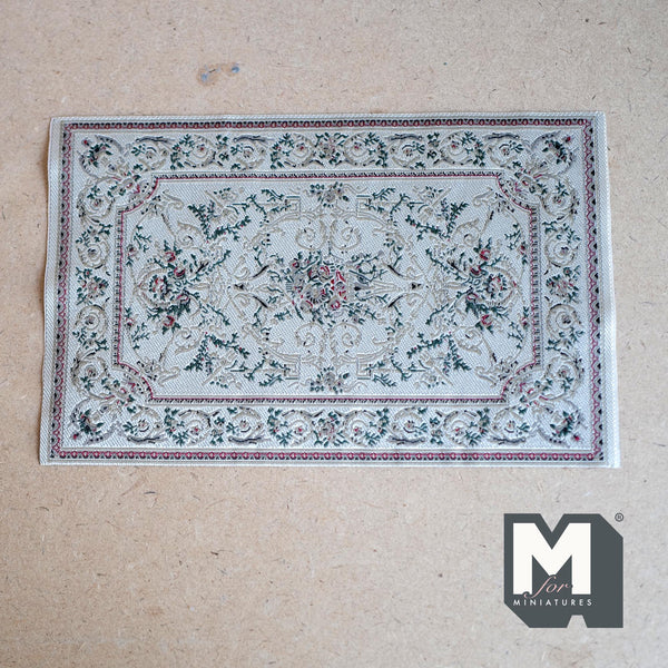 Dollhouse Supplies Georgian Style Area Rug  1:12 Scale Miniature Carpet Cream Rug 6-11/16 inch long - Z10