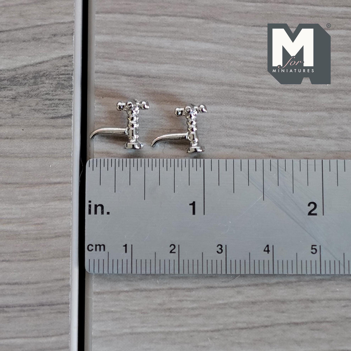 1:12 Scale Miniature Silver Taps, Faucet Spigot Set of 2, Requires Mounting, 3/8 inch tall (silver)