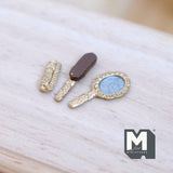 Miniature Brush, Comb & Mirror Set 1:12 Scale Dollhouse Supplies Dresser Set (meta) - H034